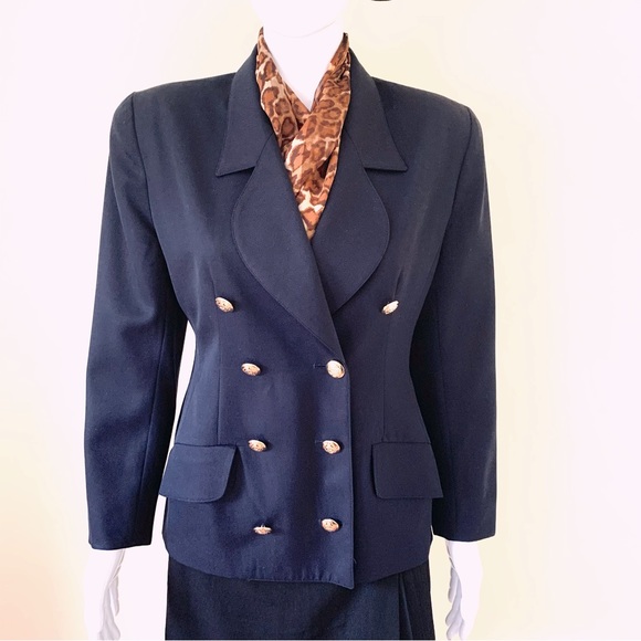 Navy Blue Doublet Blazer Wool Silver Braid White Piping